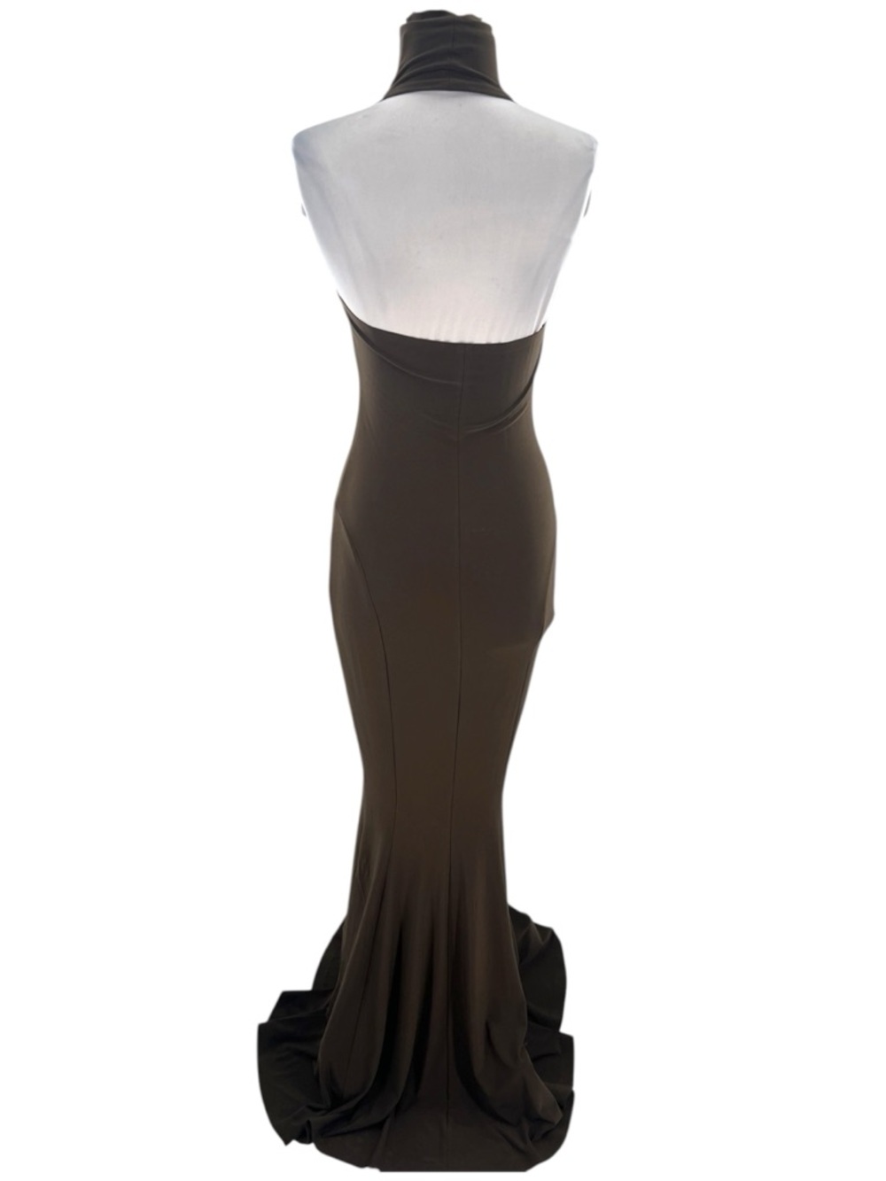 NORMA KAMALI Halter Turtle Fishtail
Gown 4-Way Stretch Chocolate brown sz XS - Picture 8 of 8